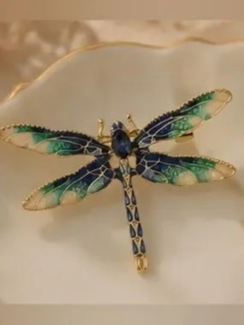 Blue Green Enamel Dragonfly Brooch